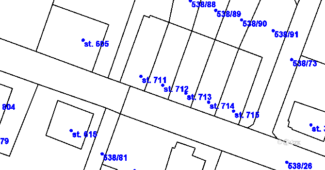 Parcela st. 712 v KÚ Chýnov u Tábora, Katastrální mapa