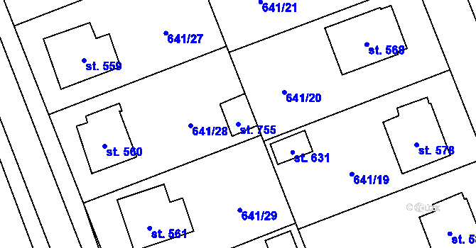 Parcela st. 755 v KÚ Chýnov u Tábora, Katastrální mapa