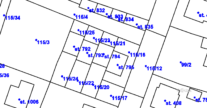 Parcela st. 794 v KÚ Chýnov u Tábora, Katastrální mapa