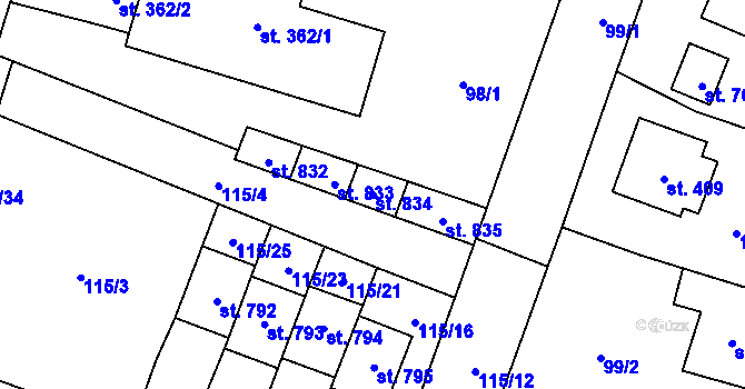 Parcela st. 834 v KÚ Chýnov u Tábora, Katastrální mapa
