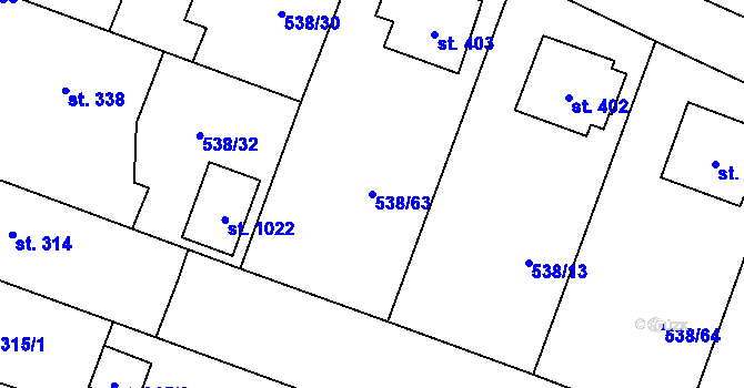 Parcela st. 538/63 v KÚ Chýnov u Tábora, Katastrální mapa