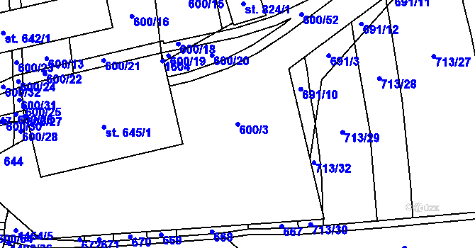 Parcela st. 600/3 v KÚ Chýnov u Tábora, Katastrální mapa