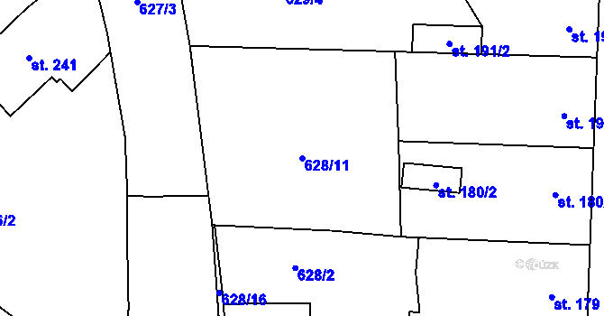 Parcela st. 628/11 v KÚ Chýnov u Tábora, Katastrální mapa