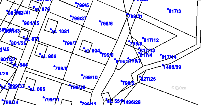 Parcela st. 799/8 v KÚ Chýnov u Tábora, Katastrální mapa