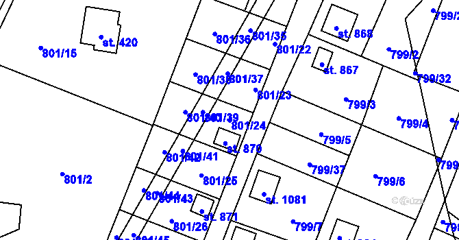 Parcela st. 801/24 v KÚ Chýnov u Tábora, Katastrální mapa