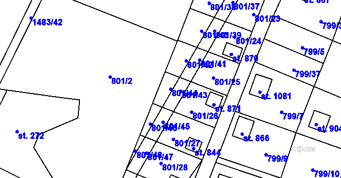 Parcela st. 801/44 v KÚ Chýnov u Tábora, Katastrální mapa