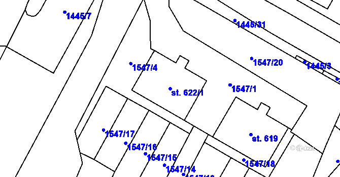 Parcela st. 622/1 v KÚ Chýnov u Tábora, Katastrální mapa