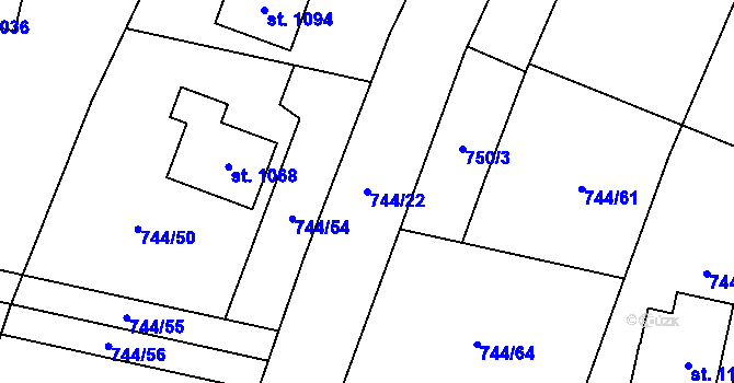 Parcela st. 744/22 v KÚ Chýnov u Tábora, Katastrální mapa