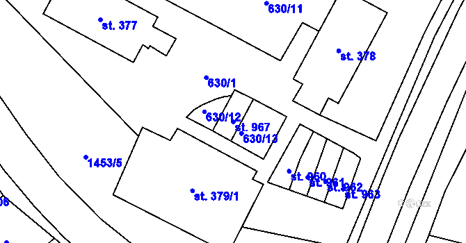 Parcela st. 967 v KÚ Chýnov u Tábora, Katastrální mapa