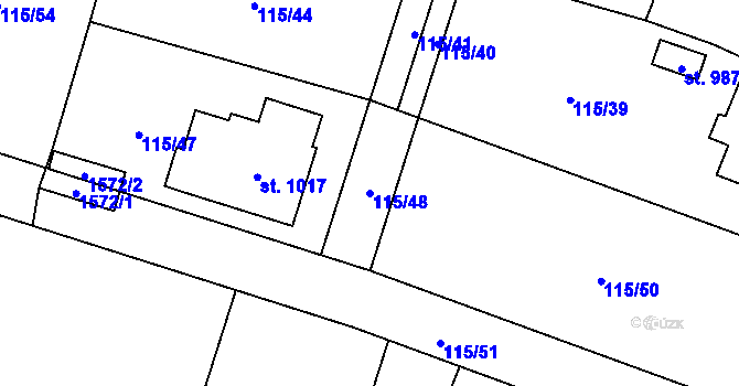 Parcela st. 115/48 v KÚ Chýnov u Tábora, Katastrální mapa