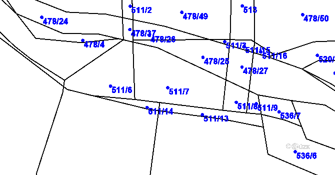 Parcela st. 511/7 v KÚ Chýnov u Tábora, Katastrální mapa
