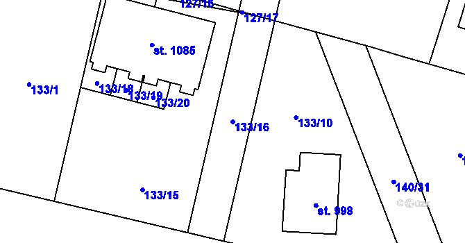 Parcela st. 133/16 v KÚ Chýnov u Tábora, Katastrální mapa