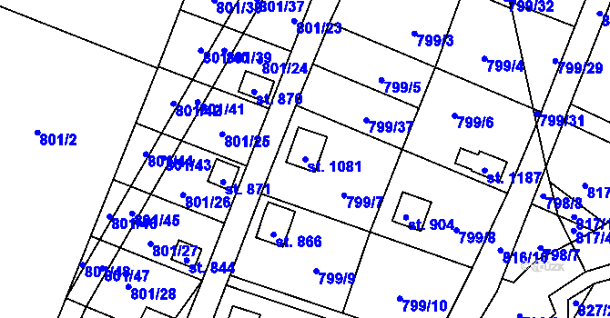 Parcela st. 1081 v KÚ Chýnov u Tábora, Katastrální mapa