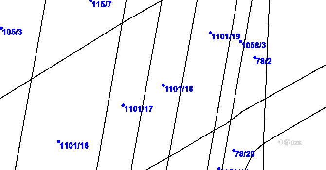 Parcela st. 1101/18 v KÚ Záhostice, Katastrální mapa
