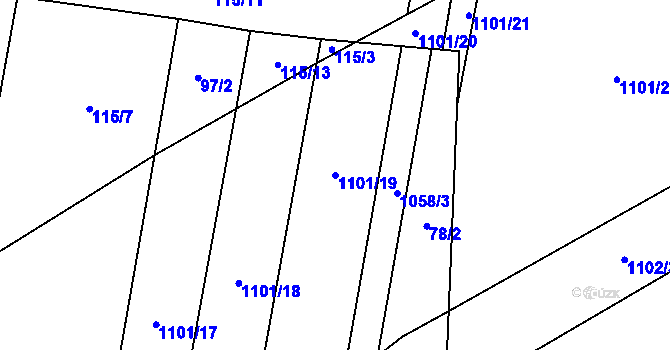 Parcela st. 1101/19 v KÚ Záhostice, Katastrální mapa