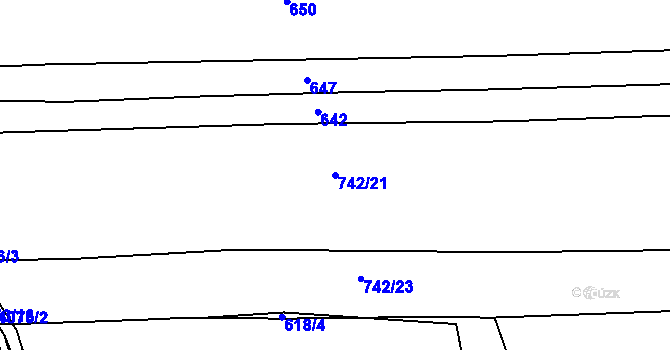Parcela st. 742/21 v KÚ Záhostice, Katastrální mapa