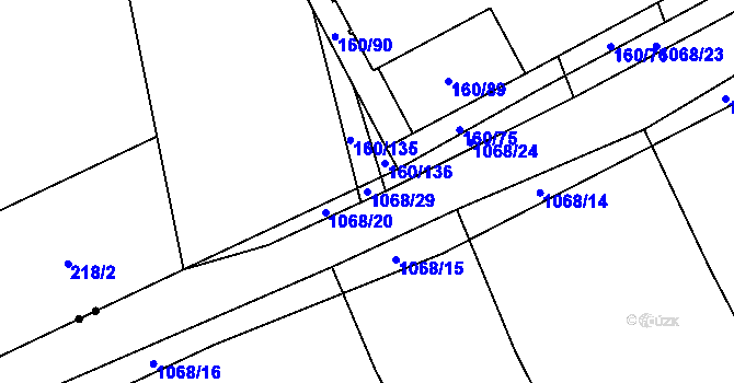 Parcela st. 1068/29 v KÚ Záhostice, Katastrální mapa