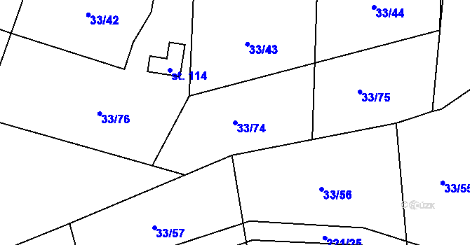 Parcela st. 33/74 v KÚ Záhostice, Katastrální mapa