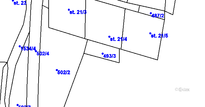 Parcela st. 493/3 v KÚ Čichořice, Katastrální mapa