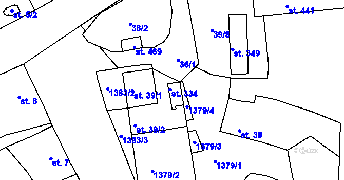 Parcela st. 334 v KÚ Chyše, Katastrální mapa
