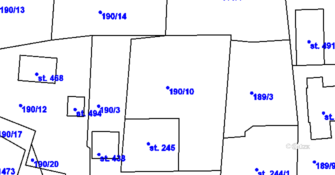 Parcela st. 190/10 v KÚ Chyše, Katastrální mapa