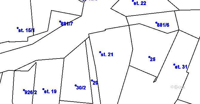 Parcela st. 21 v KÚ Radotín u Chyší, Katastrální mapa
