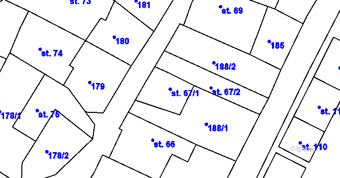 Parcela st. 67/1 v KÚ Chyšky, Katastrální mapa