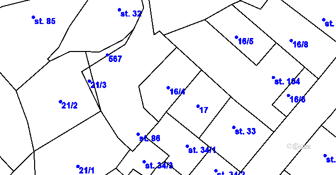 Parcela st. 16/4 v KÚ Chyšky, Katastrální mapa