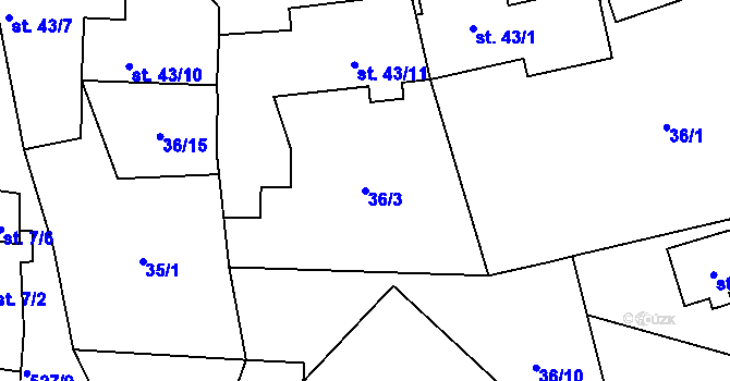 Parcela st. 36/3 v KÚ Chyšky, Katastrální mapa