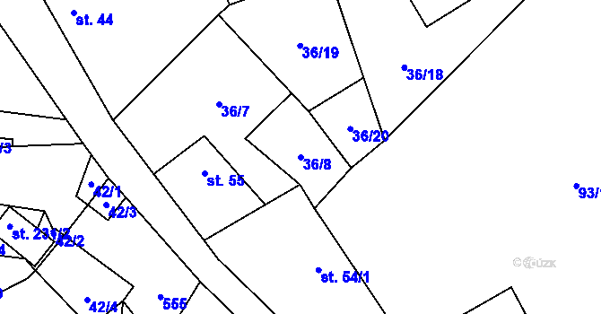 Parcela st. 36/8 v KÚ Chyšky, Katastrální mapa