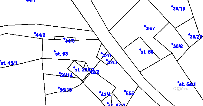 Parcela st. 42/1 v KÚ Chyšky, Katastrální mapa
