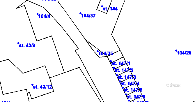 Parcela st. 104/35 v KÚ Chyšky, Katastrální mapa
