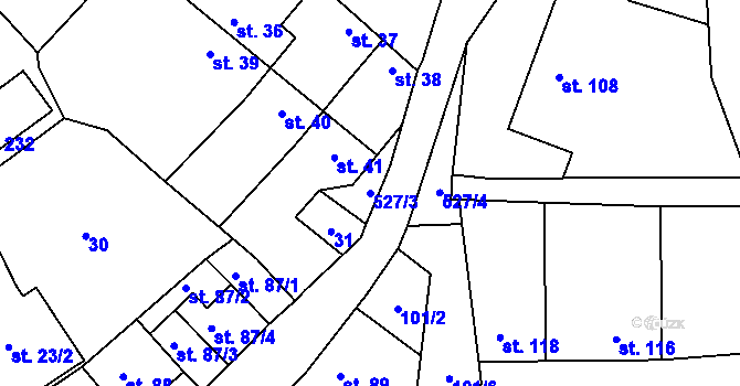 Parcela st. 527/3 v KÚ Chyšky, Katastrální mapa