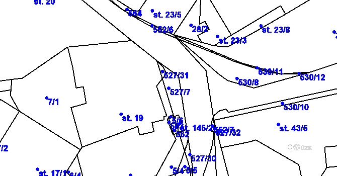 Parcela st. 527/7 v KÚ Chyšky, Katastrální mapa