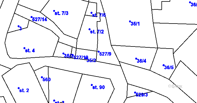 Parcela st. 527/9 v KÚ Chyšky, Katastrální mapa
