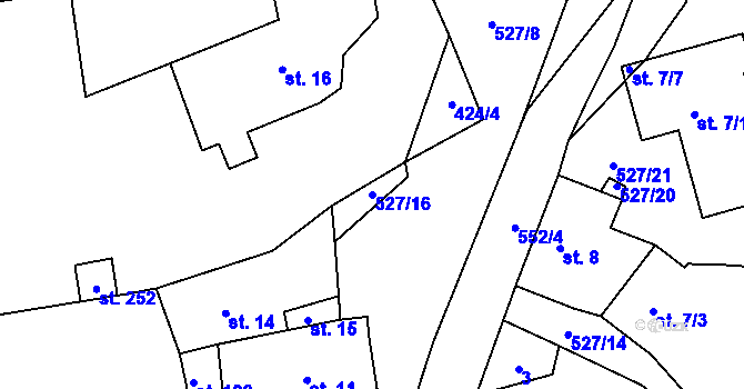Parcela st. 527/16 v KÚ Chyšky, Katastrální mapa