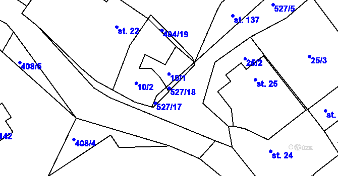 Parcela st. 527/18 v KÚ Chyšky, Katastrální mapa