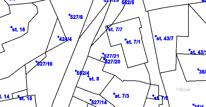 Parcela st. 527/21 v KÚ Chyšky, Katastrální mapa