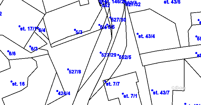 Parcela st. 527/29 v KÚ Chyšky, Katastrální mapa