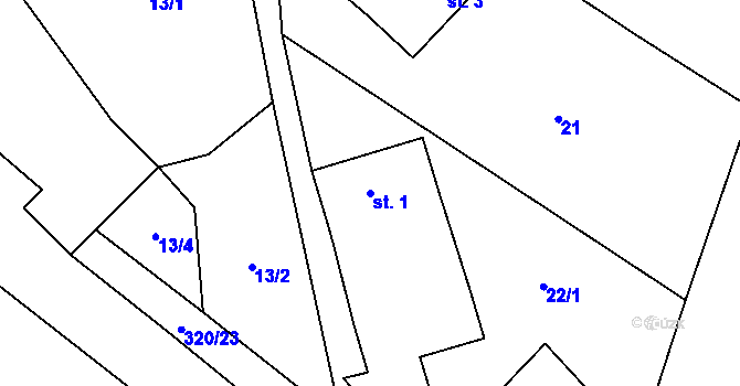 Parcela st. 1 v KÚ Podchýšská Lhota, Katastrální mapa