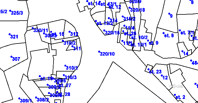 Parcela st. 320/10 v KÚ Podchýšská Lhota, Katastrální mapa