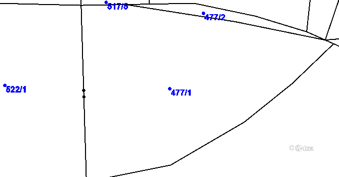 Parcela st. 477/1 v KÚ Podchýšská Lhota, Katastrální mapa