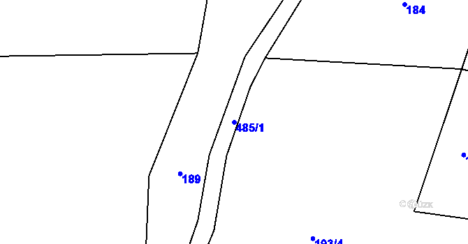 Parcela st. 485/1 v KÚ Podchýšská Lhota, Katastrální mapa