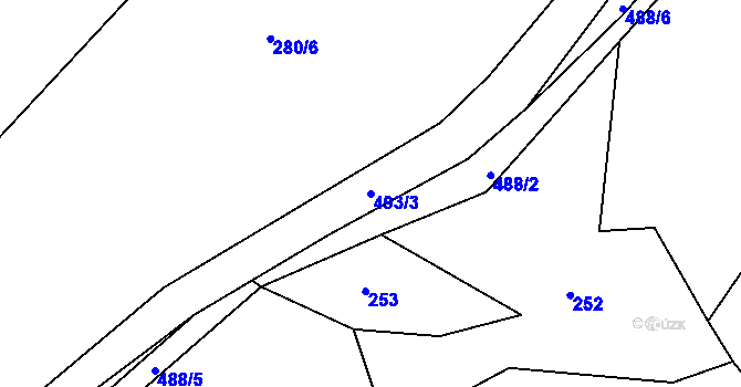 Parcela st. 493/3 v KÚ Podchýšská Lhota, Katastrální mapa