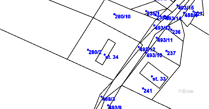 Parcela st. 34 v KÚ Podchýšská Lhota, Katastrální mapa