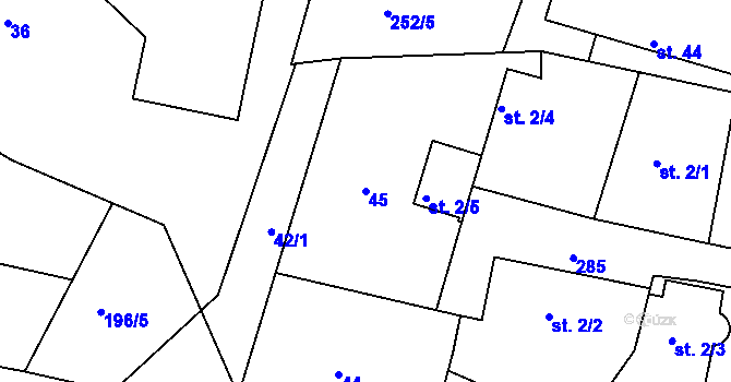 Parcela st. 45 v KÚ Malé Výkleky, Katastrální mapa
