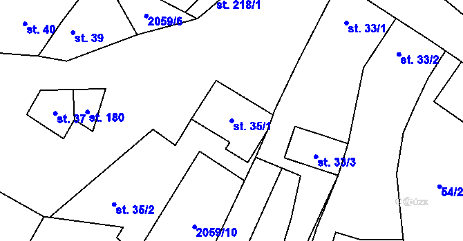 Parcela st. 35/1 v KÚ Ivaň, Katastrální mapa