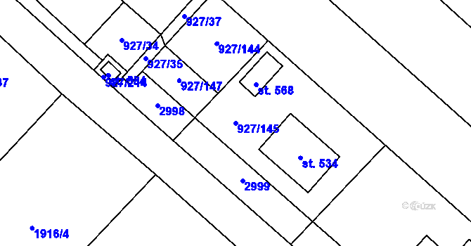 Parcela st. 927/145 v KÚ Ivaň, Katastrální mapa