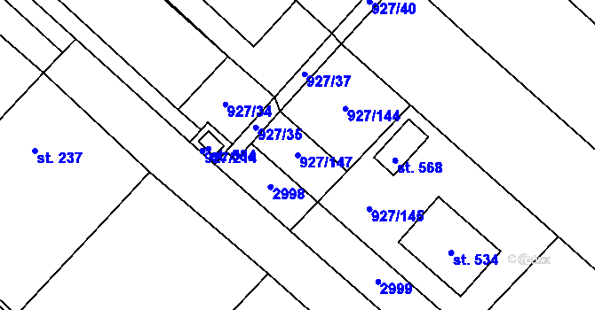 Parcela st. 927/147 v KÚ Ivaň, Katastrální mapa