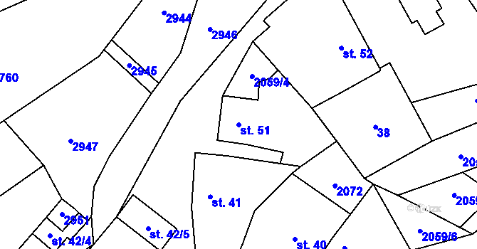 Parcela st. 51 v KÚ Ivaň, Katastrální mapa